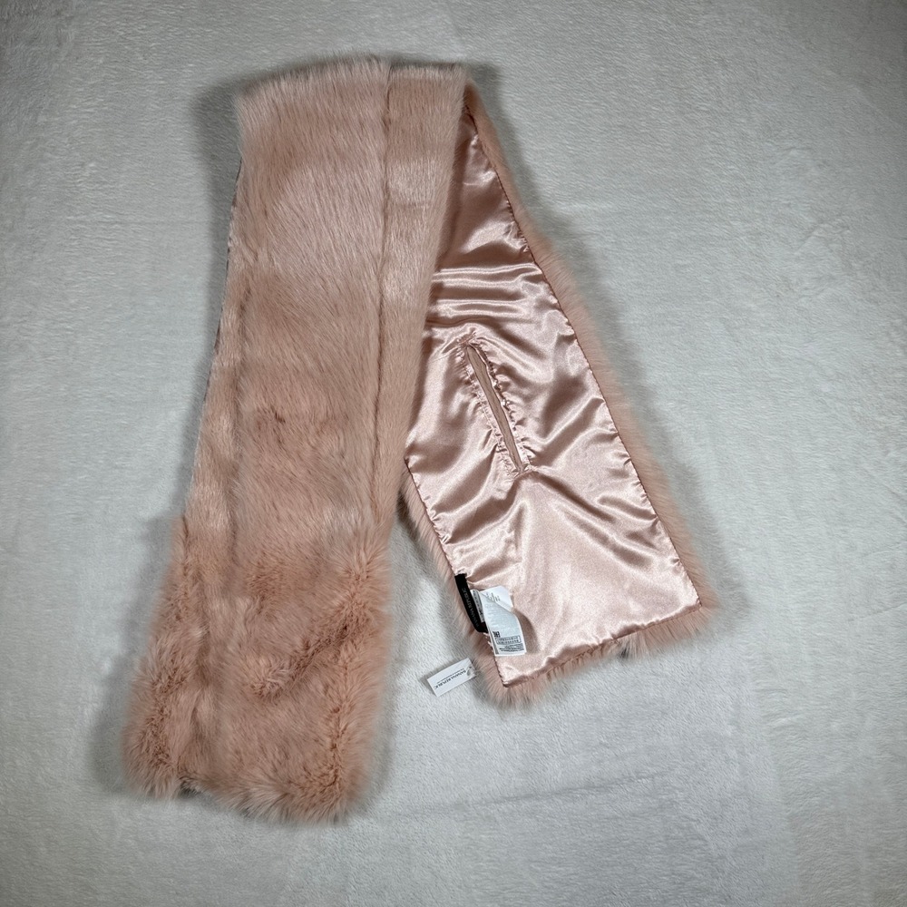 Banana Republic Faux Fur Scarf Pink Satin Lined One Size Womens